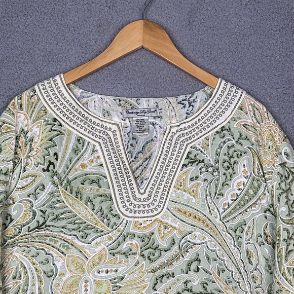 Cambridge Dry Goods Womens Tunic Top Plus Sz 3XL‎ Green Paisley Linen Blend - Picture 3 of 13